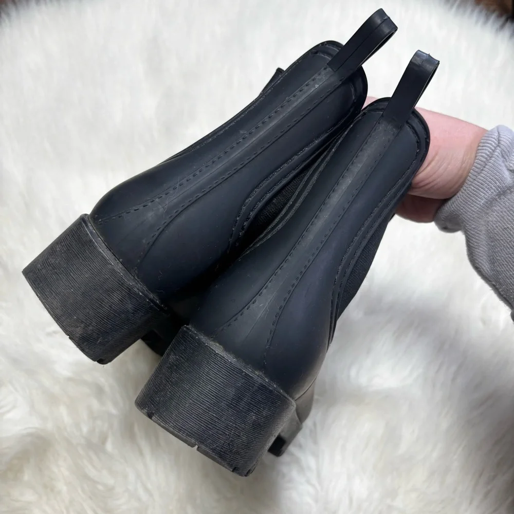 Jeffrey Campbell Black Chelsea Short Rubber Rain Boots size 6